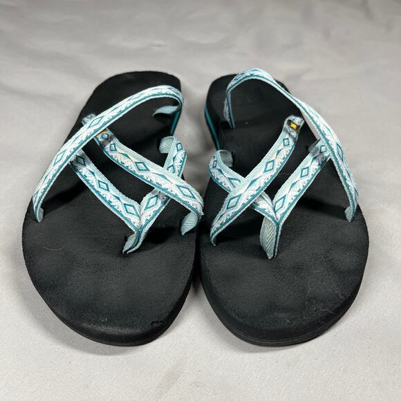 Teva Olowahu Flip-Flops Sandals Womens Size 10 Blue Pattern Comfort Slip On - Picture 2 of 10